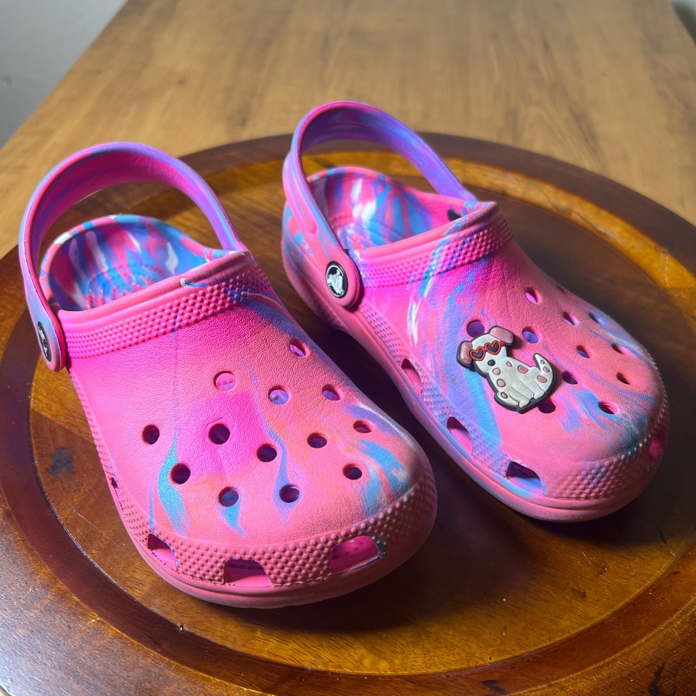 Crocs Classic Clog Kids Marble Pink Blue Slip On Comfort J1 Pink Blue Tie Dye